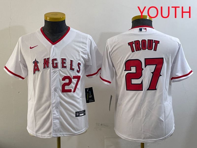 Youth Los Angeles Angels #27 Trout White Game 2025 Nike MLB Jersey style 5